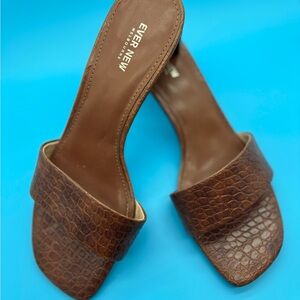 Jessica Brown Croc-Texture Slide Mules
